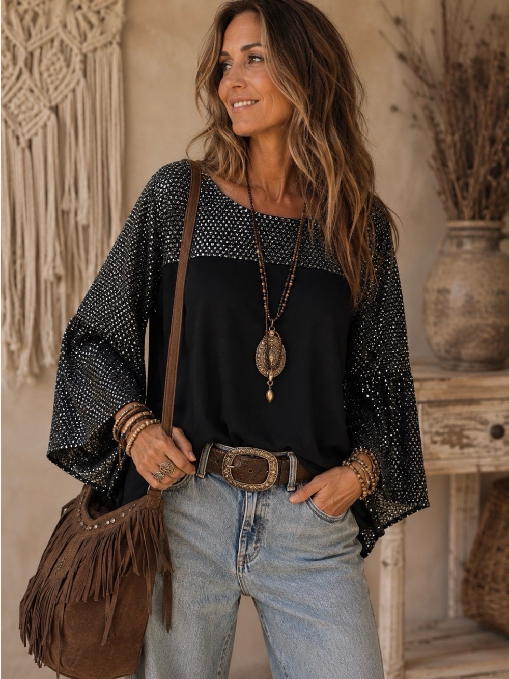 Corvia‎ Black Top with Silver Sparkle Yoke